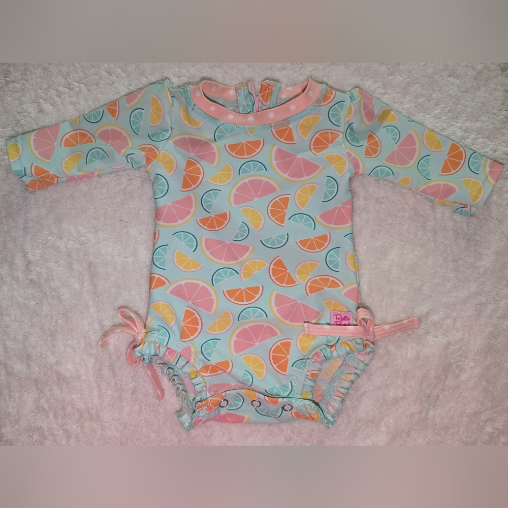 🍋 Ruffle Butts Pastel Citrus Print Baby Swimsuit Rashguard Bathing Suit 0-3